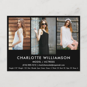 Modèle Actor Comp Card 3 photo noir carte postale