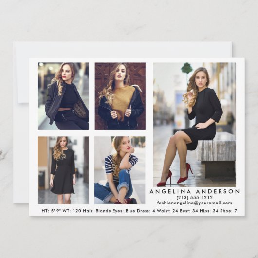 Modèle Actor Comp Card Blanc - 5 Photos (Devant)