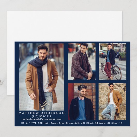 Modèle Actor Comp Card Blue - 5 Photos (Devant / Derrière)