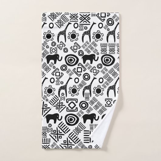 Modèle africain ethnique #5 noir et blanc (Serviette à main)