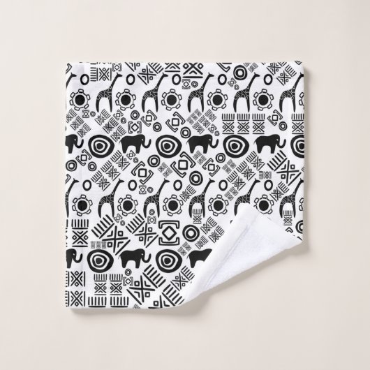 Modèle africain ethnique #5 noir et blanc (Gant de toilette)