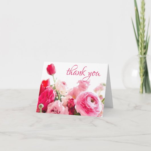 Modèle aquarelle Merci écriture manuscrite roses (Devant)