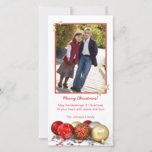 Modèle Carte photo des ornements de Noël Rouge & O