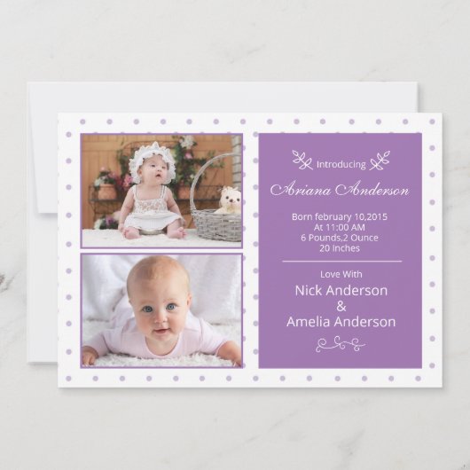 Modèle Carte photo faire-part de naissance (Dos)