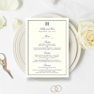 Modèle chic de menu de mariage de marine et
