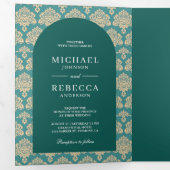 Modèle Damas turquoise Arc marocain Mariage Photo (Intérieur en premier)