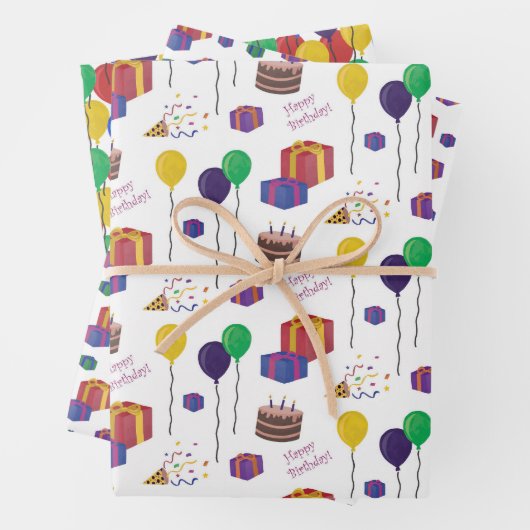 Modèle d'anniversairePapier à envelopper Feuille p (En situation)