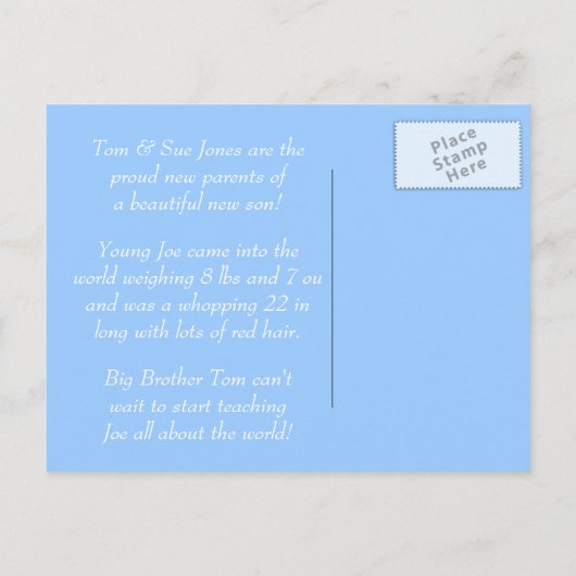 Modèle d'annonce de naissance de garçon (Dos)