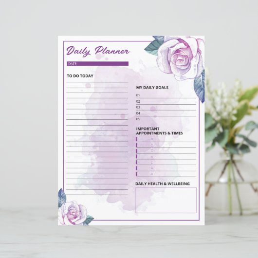 Modèle d'aquarelle Floral Daily Planner (Debout devant)