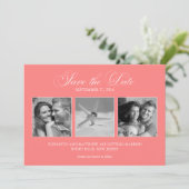 Modèle de 3 photos rose corail Enregistrer la date (Debout devant)