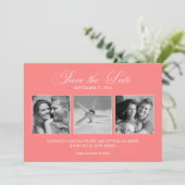 Modèle de 3 photos rose corail Enregistrez la date (Debout devant)