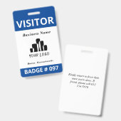 Modèle de badge de logo de visiteur blanc bleu pro (Avant & arrière)