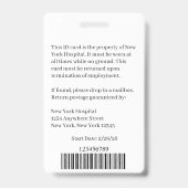 Modèle de badge d'employé d'une installation médic (Arrière)