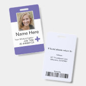 Modèle de badge d'employé moderne violet infirmièr (Avant & arrière)