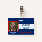 Modèle de badge d'entreprise avec ID photo RWB (Devant avec clip)