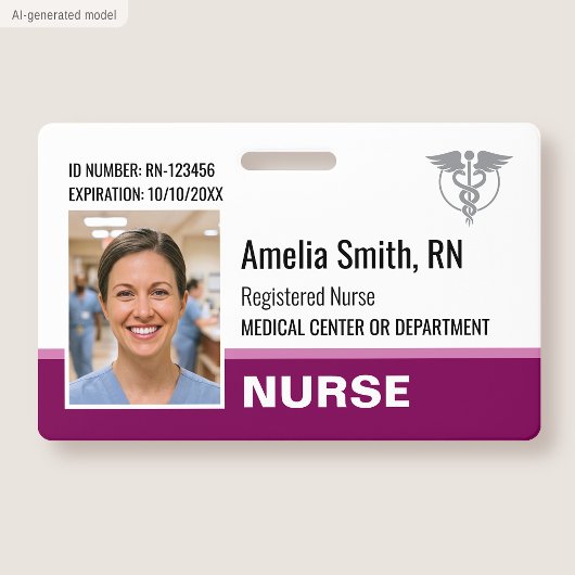 Modèle de badge d'infirmière moderne avec logo et