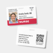 Modèle de badge d'infirmière moderne rouge RN avec (Avant & arrière)