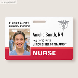 Modèle de badge d'infirmière moderne rouge RN avec