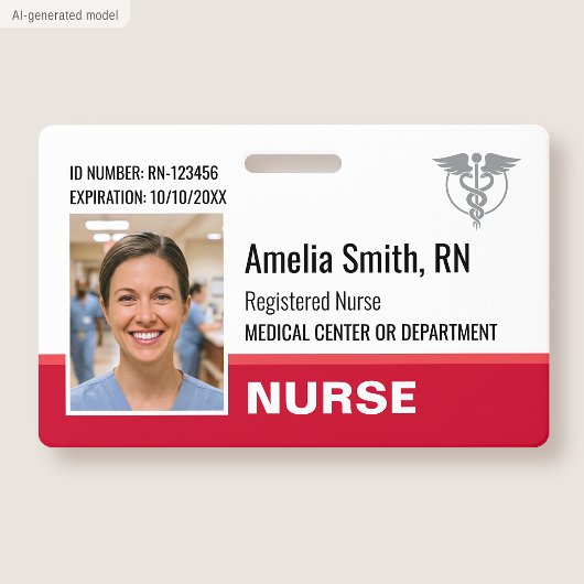 Modèle de badge d'infirmière moderne rouge RN avec