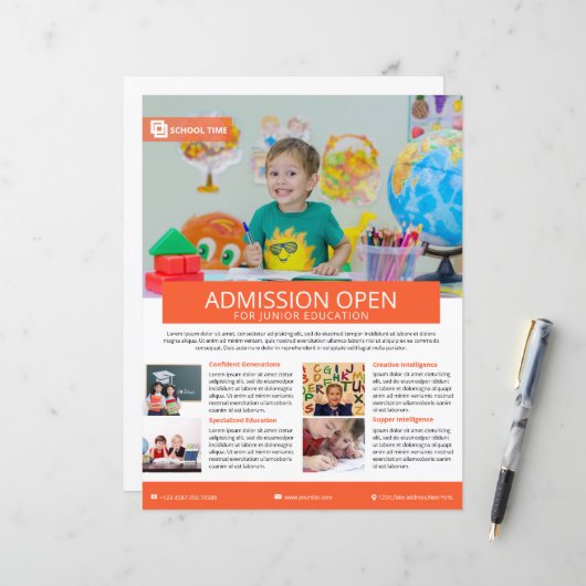 Modèle de brochure d'admission scolaire (Devant/Arrière en situation)
