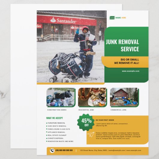Modèle de brochure de services de retrait de déche (Devant / Derrière)