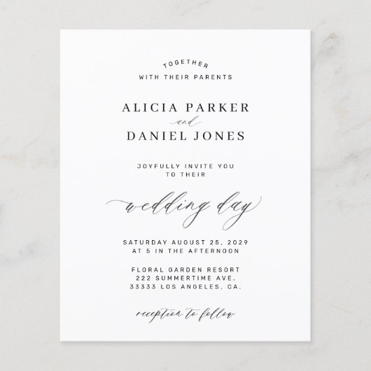 Modèle de budget invitation de mariage noir et bla (Devant)
