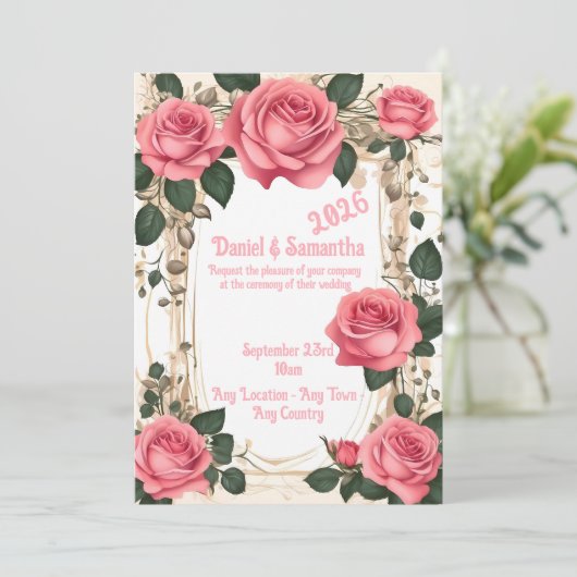 Modèle de cadre de rose élégant pour invitation de (Debout devant)