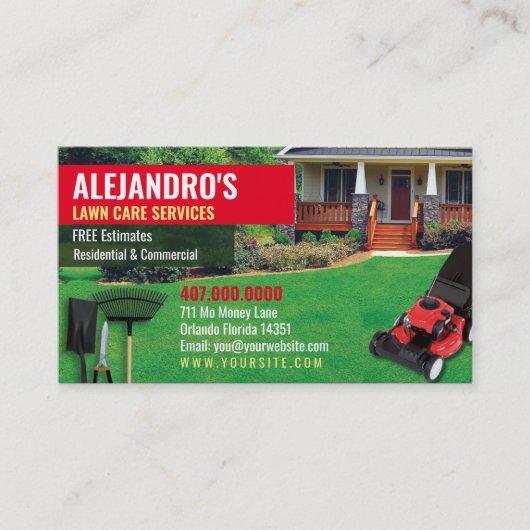 Modèle de carte d'affaires Landscaping Lawn Care M (Devant)