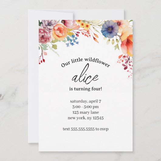 Modèle de carte d'anniversaire à fleurs sauvages m (Devant)