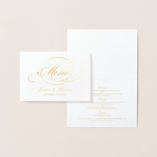 Modèle de carte de menu Chic Gold Foil & White Mar (Affichage)