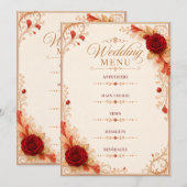 Modèle de carte de menu de mariage Rose Rouge Élég (Devant / Derrière)