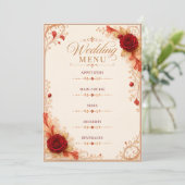 Modèle de carte de menu de mariage Rose Rouge Élég (Debout devant)