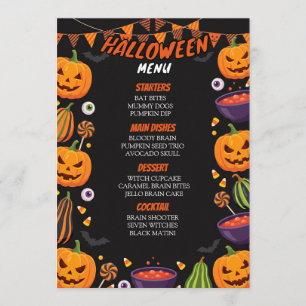 Modèle de carte de menu pour une fête d'Halloween