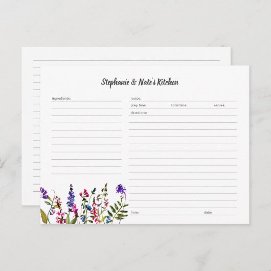 Modèle de carte de recette de fleurs sauvages (Devant / Derrière)