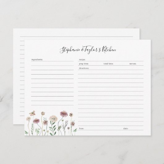 Modèle de carte de recette de fleurs sauvages rust (Devant / Derrière)