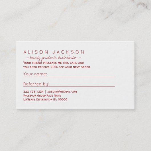 Modèle de carte de référence distributeur de produ (Dos)