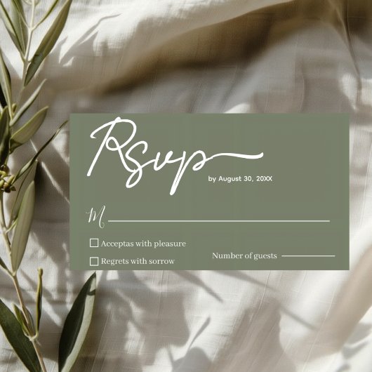 Modèle de carte de réponse de mariage vert olive m