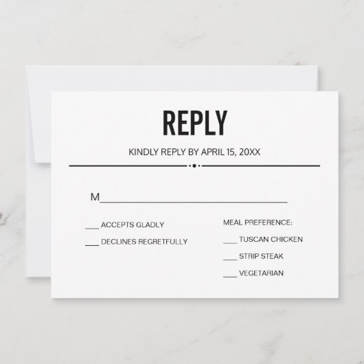 Modèle de carte de réponse de RSVP de mariage simp (Dos)