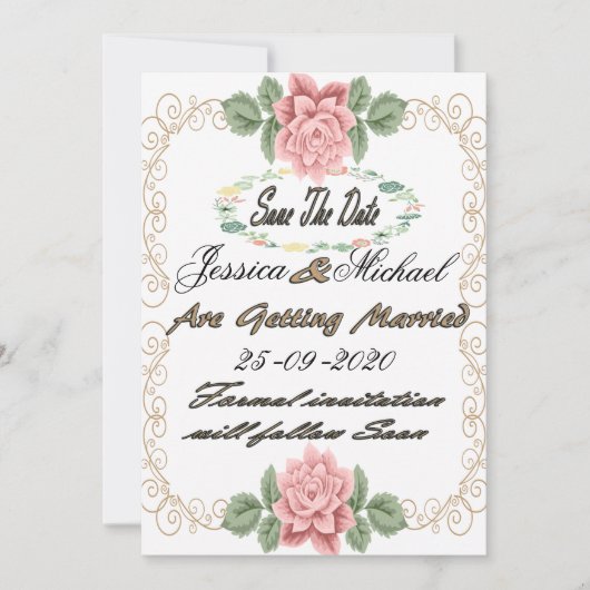 Modèle de carte de sauvegarde de date florale impr (Devant)