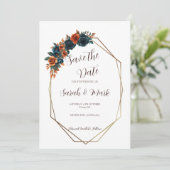 Modèle de carte de sauvegarde de date Teal Brûlé O (Debout devant)