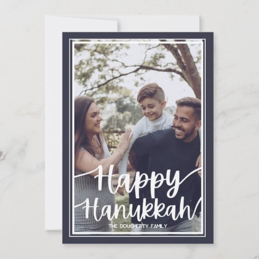 Modèle de carte de vacances de Hanukkah - Bleu fon (Devant)
