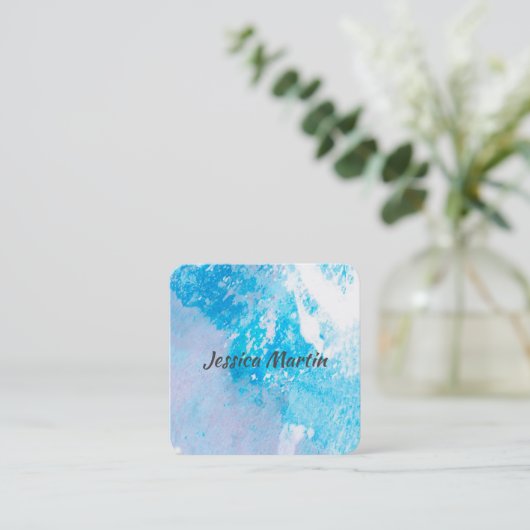 Modèle de carte de visite art abstrait splash bleu (Debout devant)