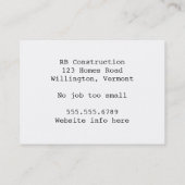 Modèle de carte de visite Construction et Construc (Dos)