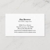 Modèle de carte de visite de construction pour con (Dos)