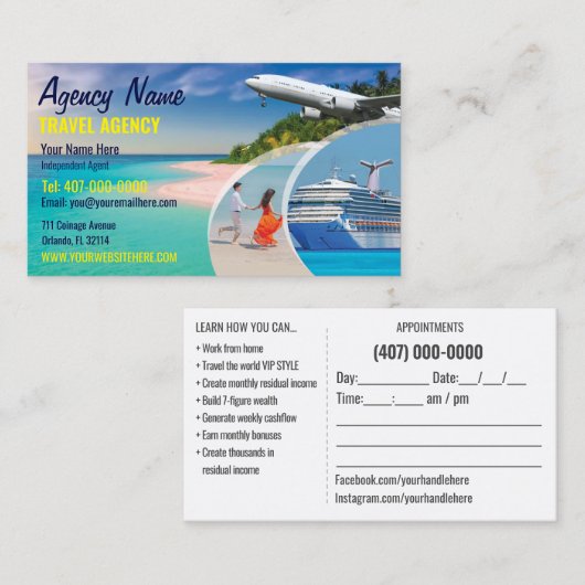 Modèle de carte de visite de l'agent de voyage (Devant / Derrière)