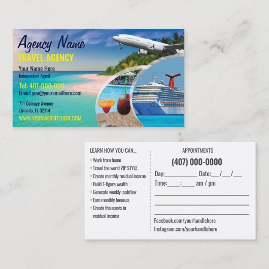 Modèle de carte de visite de l'agent de voyage (Devant / Derrière)