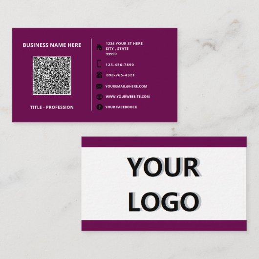 Modèle de carte de visite de logo et de code QR de (Devant / Derrière)