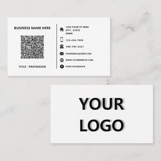 Modèle de carte de visite de logo et de code QR pe (Devant / Derrière)