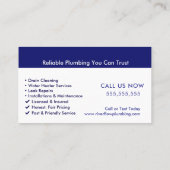 Modèle de carte de visite de plombier | Services d (Dos)