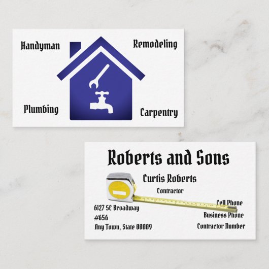 Modèle de carte de visite d'entrepreneur (Devant / Derrière)